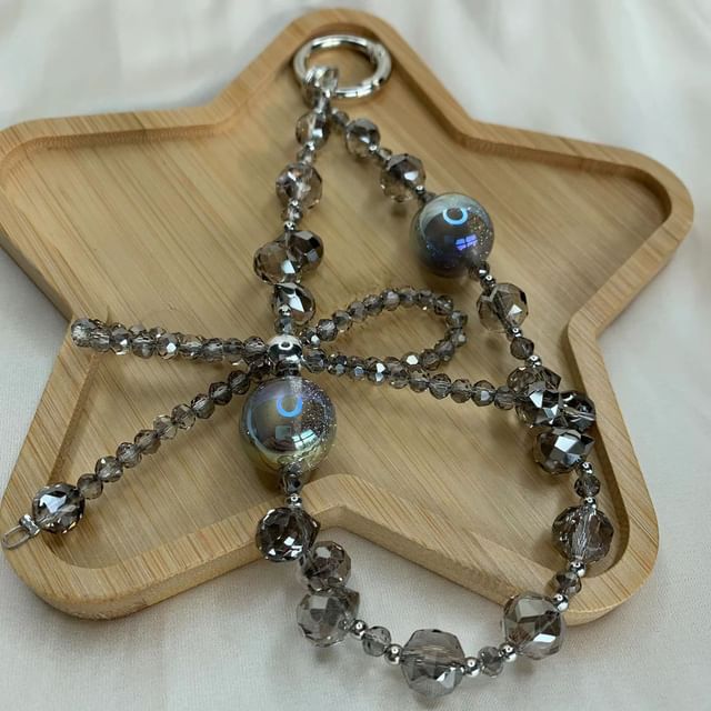 Faux Beaded Phone Strap Bow Wrist Crystal