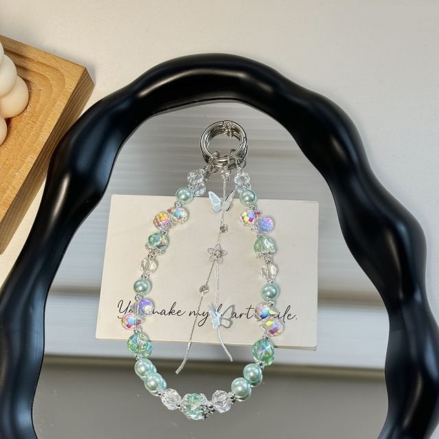 Lanyard Butterfly with Strap Phone Wrist Pad Pearl Faux