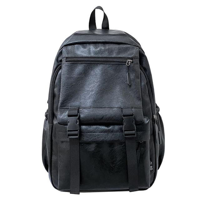 Zip Plain Faux Backpack Leather