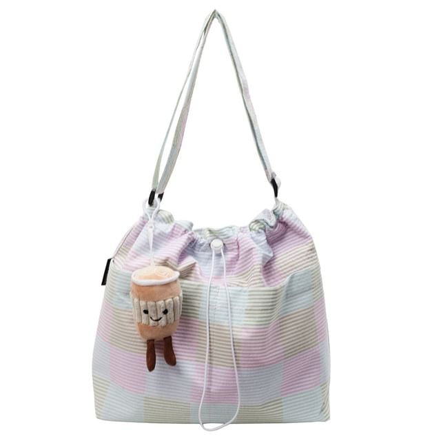 Crossbody Drawstring Bag Plaid