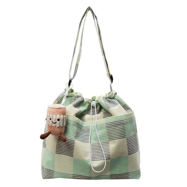 Crossbody Drawstring Bag Plaid