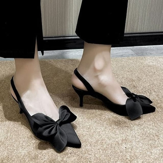 Bow Toe Pumps Slingback Pointed Satin