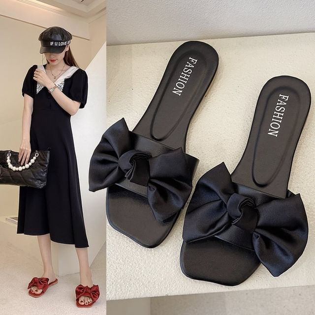 Bow Slide Satin Sandals