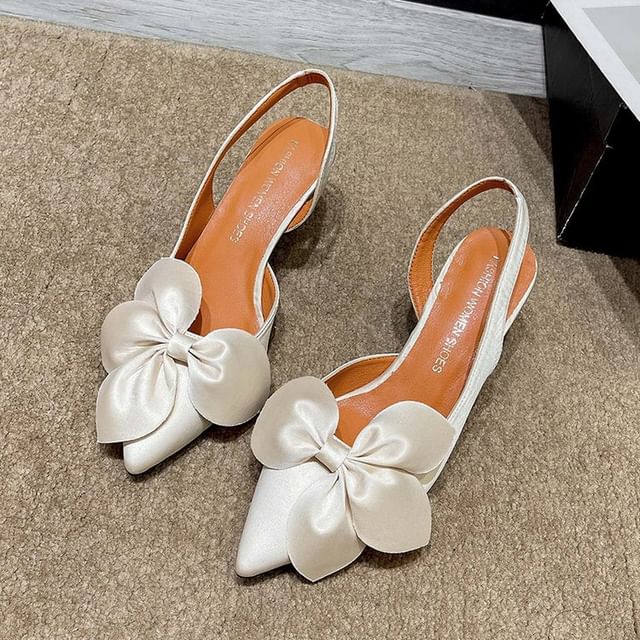 Bow Toe Pumps Slingback Pointed Satin