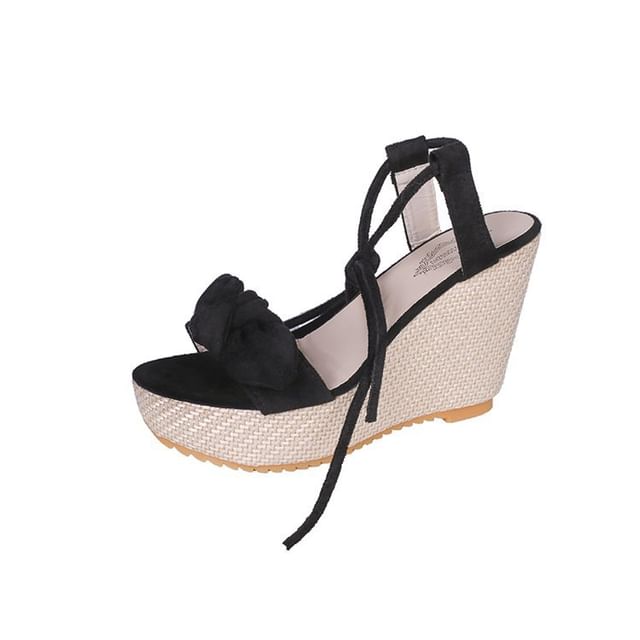 Tie-Up Wedge Sandals Platform Bow