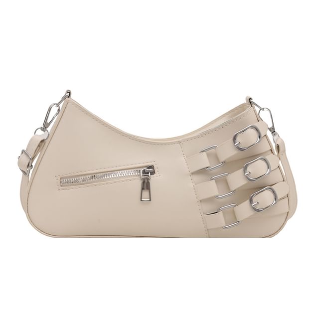 Faux Leather Buckled Zip Shoulder Bag