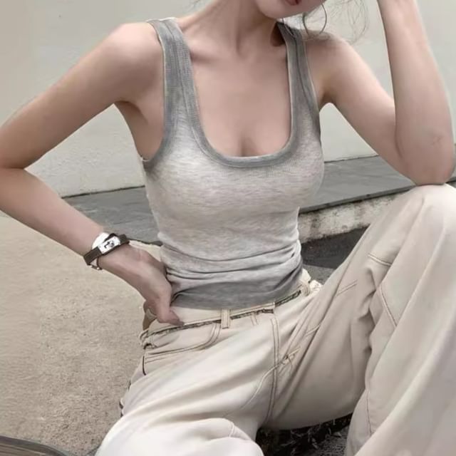 Tank Neck Scoop Gradient Ribbed Slim Fit Top