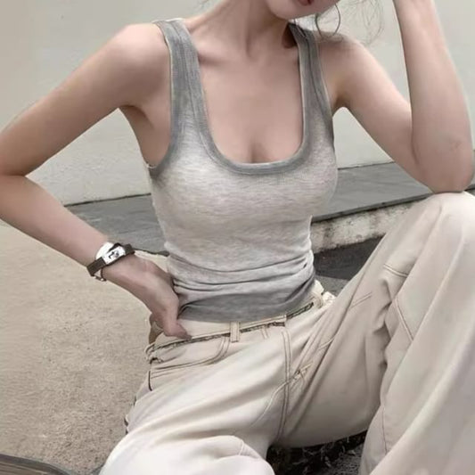 Tank Slim Gradient Ribbed Fit Neck Scoop Top