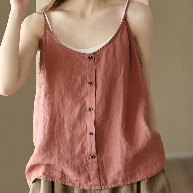 Buttoned Plain Neck Camisole Top Scoop