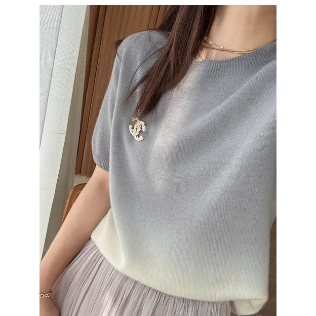 Crew Top Knit Gradient Neck Short-Sleeve