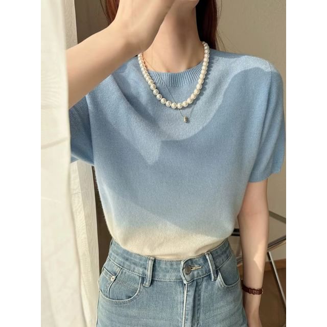 Crew Top Knit Gradient Neck Short-Sleeve