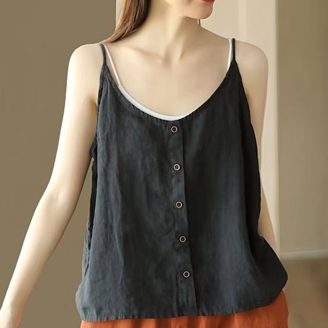 Buttoned Plain Neck Camisole Top Scoop