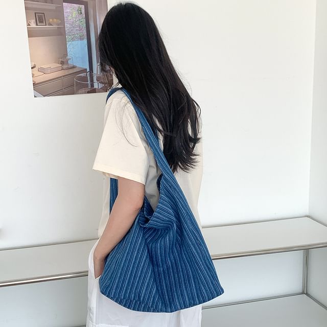 Striped Denim Shoulder Bag