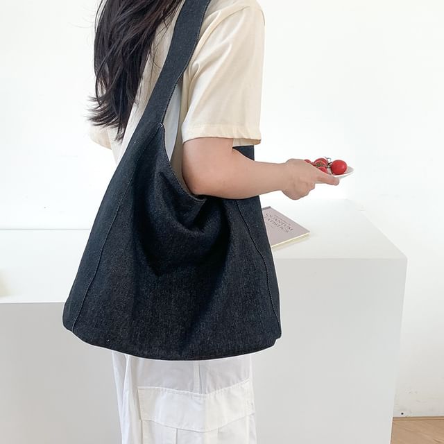 Striped Denim Shoulder Bag