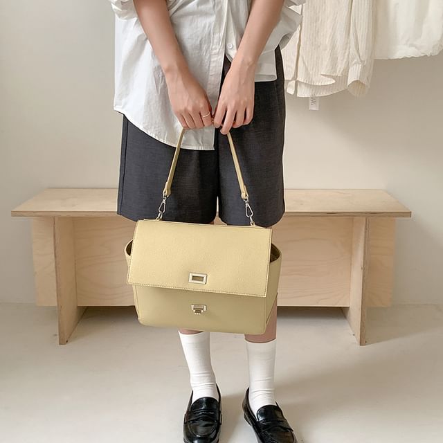 Faux Leather Twist Lock Shoulder Bag