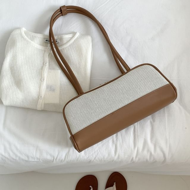 Canvas Contrast Bottom Shoulder Bag