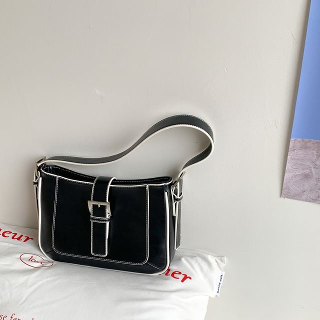 Faux Leather Buckled Shoulder Bag