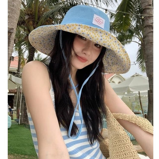 Heart Hat Applique Floral Print Sun