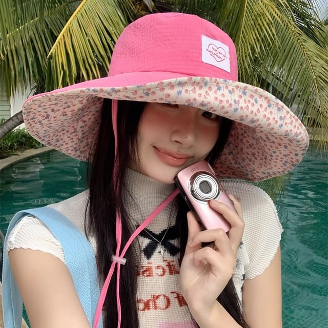 Heart Hat Applique Floral Print Sun