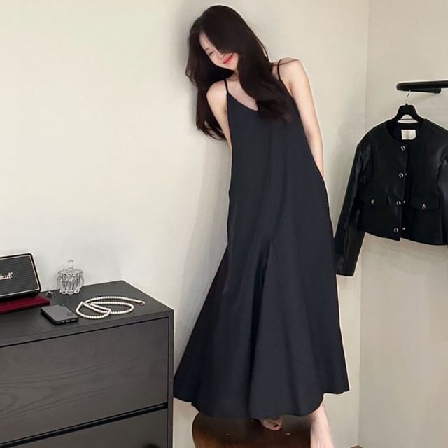 V-Neck Sleeveless Plain A-Line Maxi Dress