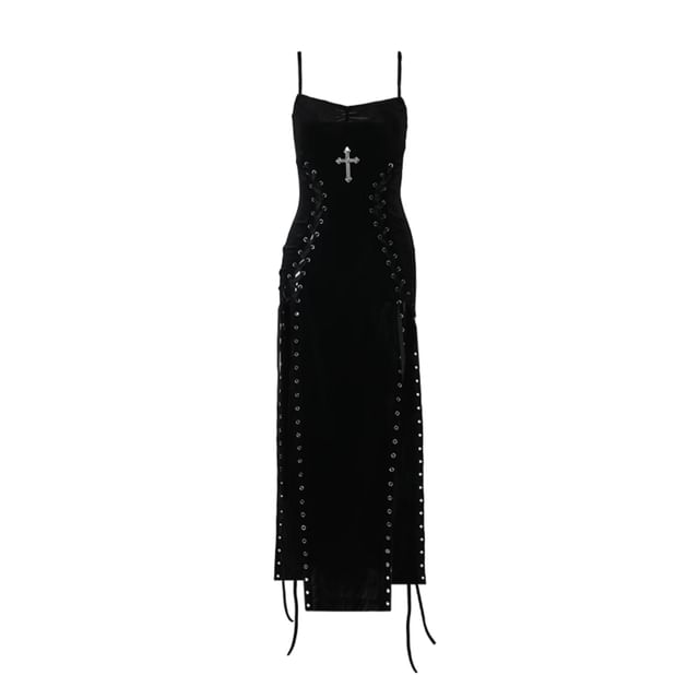 Lace-Up Spaghetti Strap Bodycon Maxi Dress