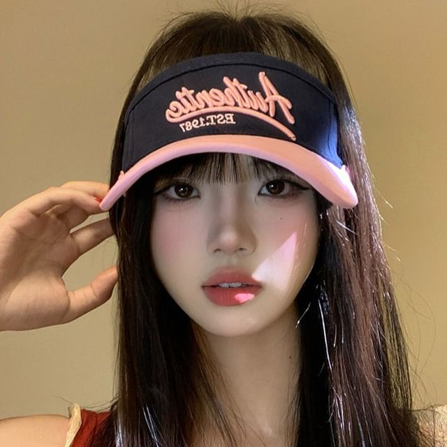 Lettering Embroidered Two-Tone Sun Visor