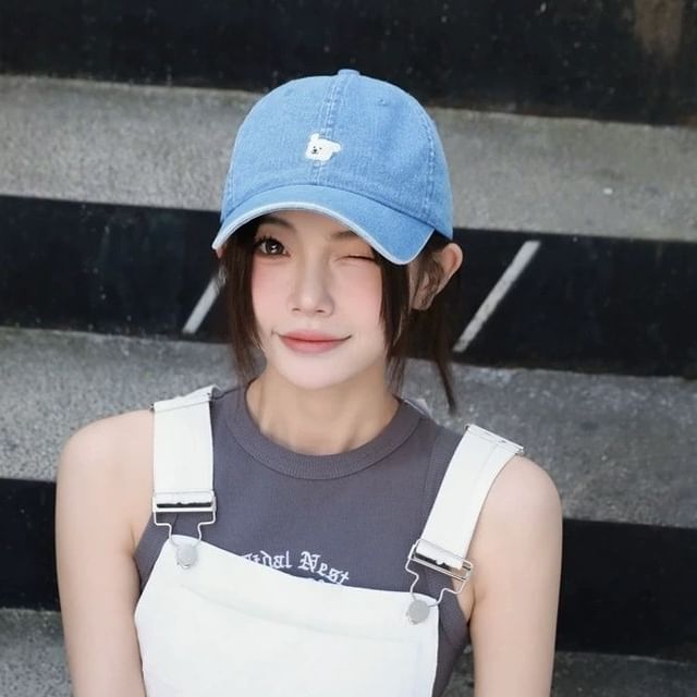 Dog Embroidered Denim Baseball Cap