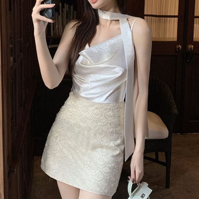 Top Strap Spaghetti Neck Cowl Plain Camisole