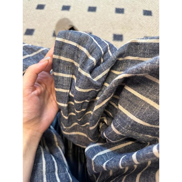 Striped Waist High Plain Pants Wide Leg