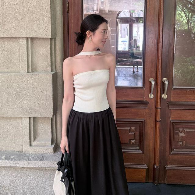 Ribbed Top Plain Knit Neck Halter