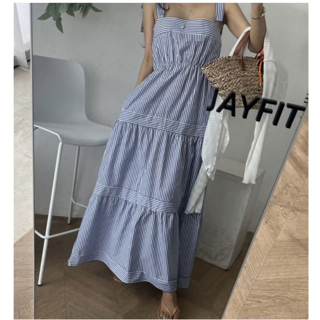 Striped Sleeveless A-Line Maxi Dress
