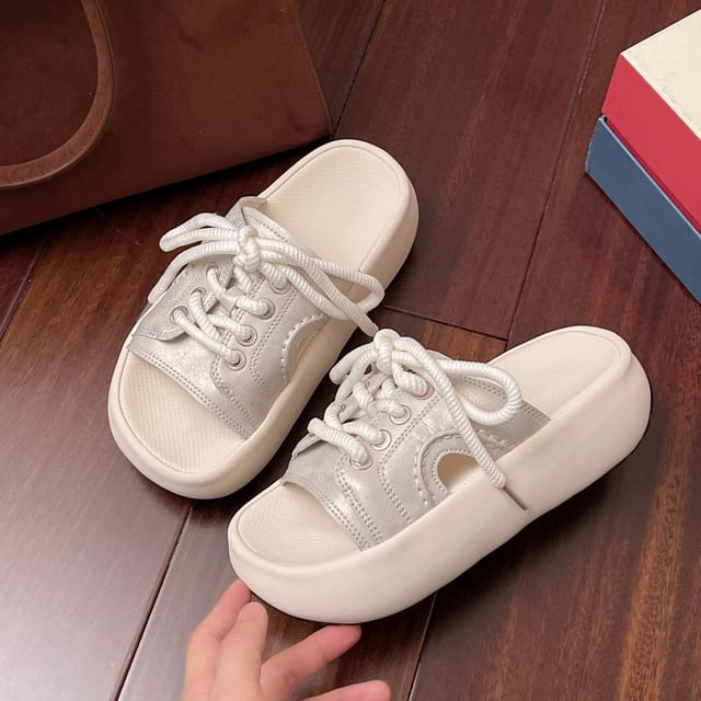 Platform Slide Lace-Up Sandals