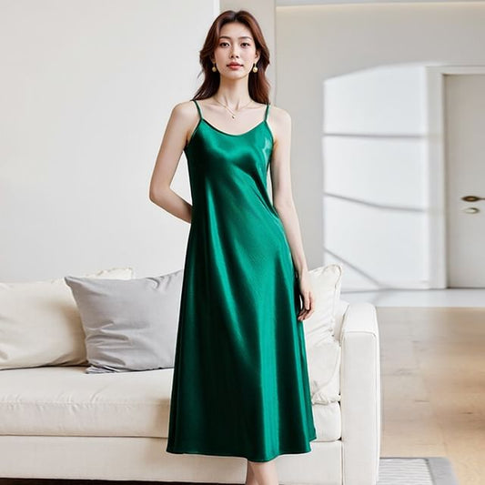 Scoop Neck Spaghetti Strap Plain Maxi Dress