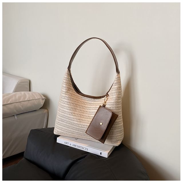 Set: Faux Leather Shoulder Bag + Key Pouch