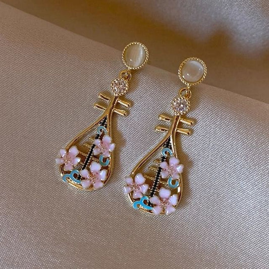 Enamel Pipa Earring Floral Drop