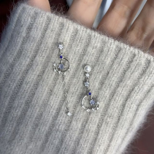 Drop Pearl Faux Rhinestone On Earring Asymmetrical Clip /