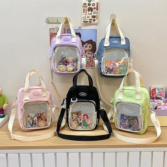 Mesh Panel Crossbody Bag