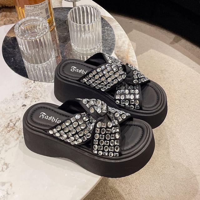 Sandals Strap Rhinestone Platform Cross
