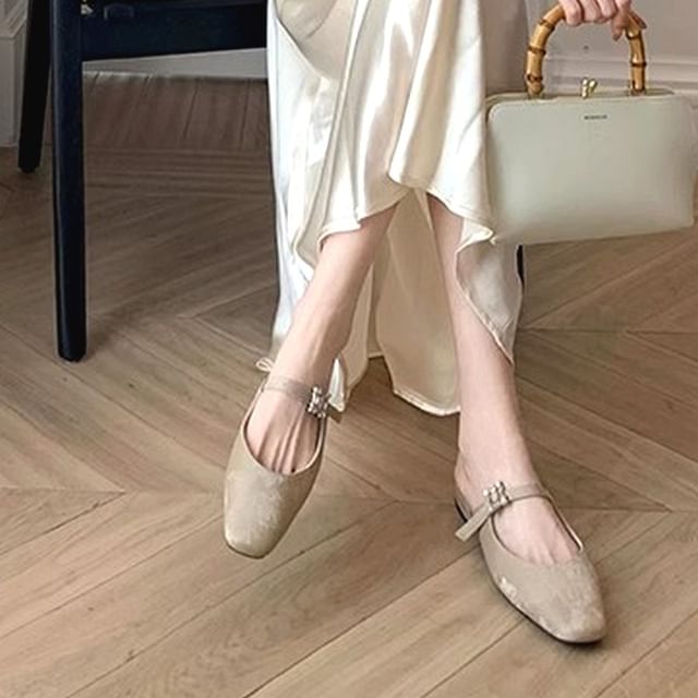 Mules Toe Heel Chunky Rhinestone Square