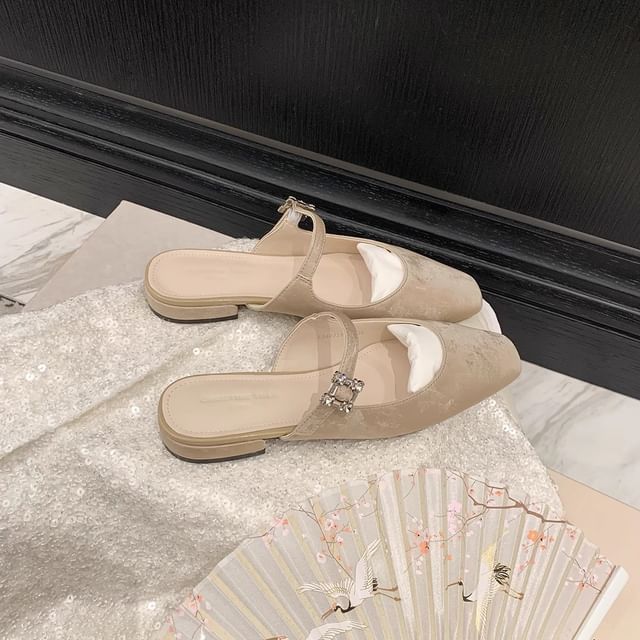 Mules Toe Heel Chunky Rhinestone Square