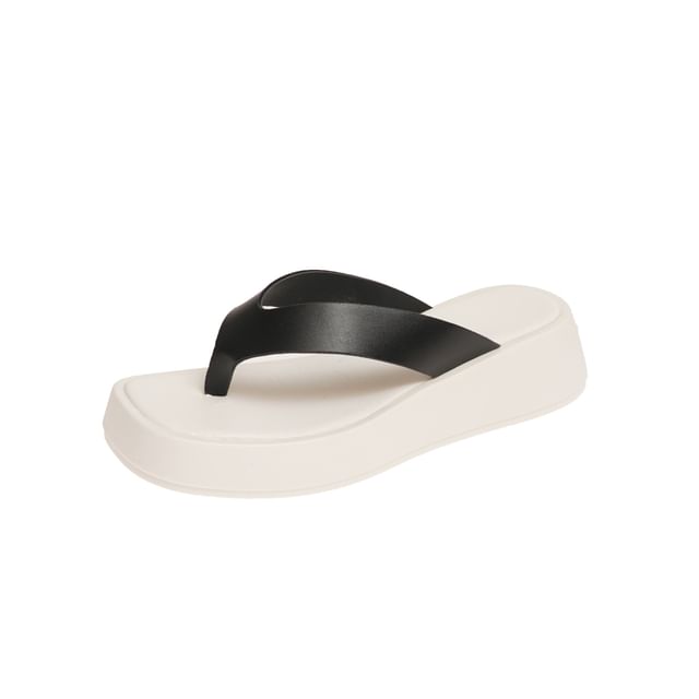 Platform Faux Flip-Flops Leather
