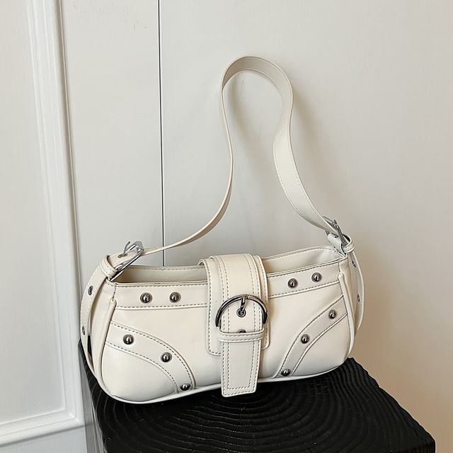 Studded Buckle Panel Shoulder Bag