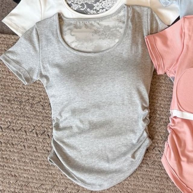 U-Neck Lace Panel Crop Top