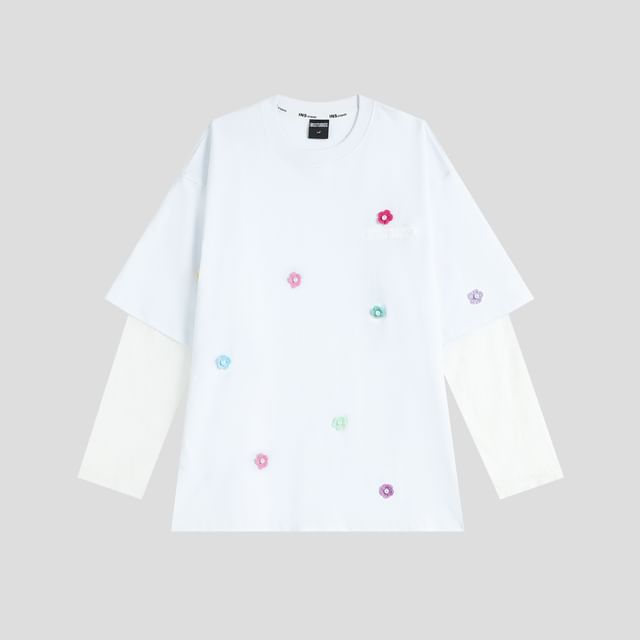 Lace Sleeve Mock Two-Piece Loose Tee
