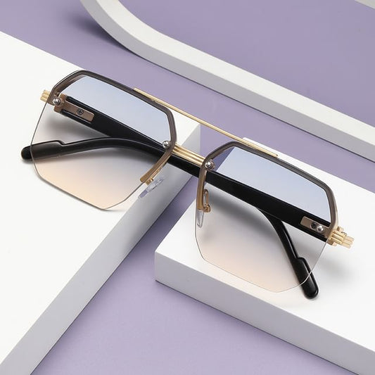 Double Bridge Half Metal Frame Sunglasses