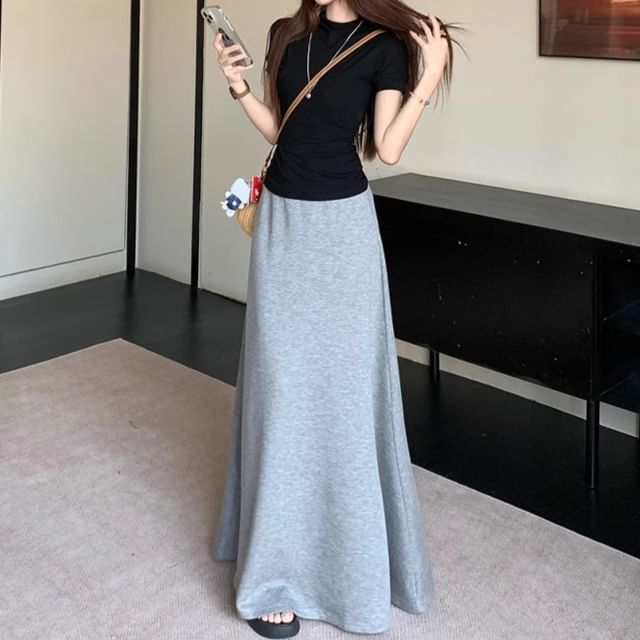 Crew Neck Tee & Elastic Waist Maxi Skirt Set