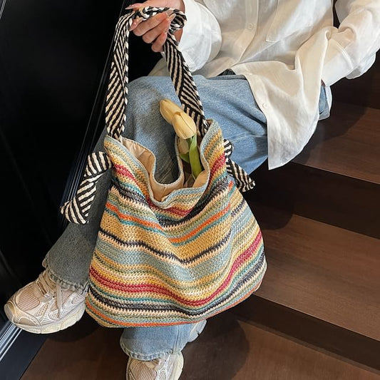 Striped Straw Shoulder Bag