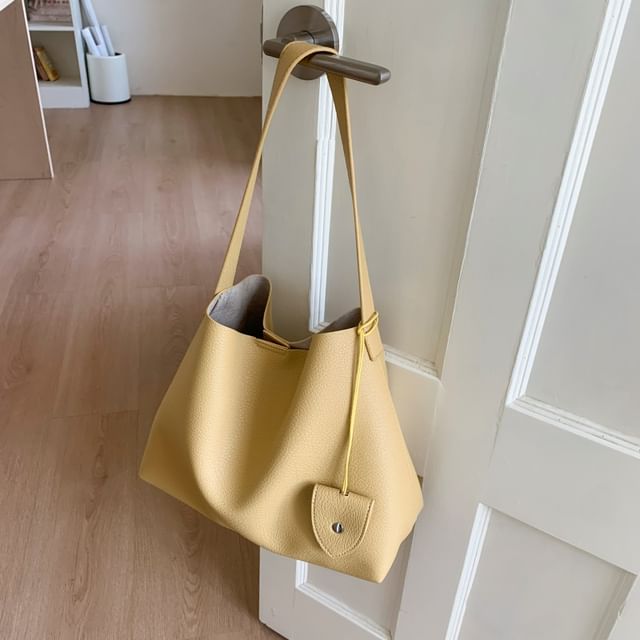 Faux Leather Shoulder Bag With Pouch & Accessory Holder
