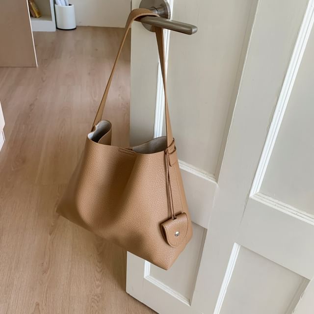 Faux Leather Shoulder Bag With Pouch & Accessory Holder
