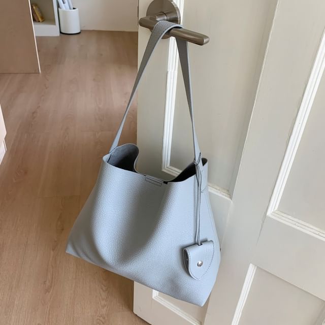 Faux Leather Shoulder Bag With Pouch & Accessory Holder